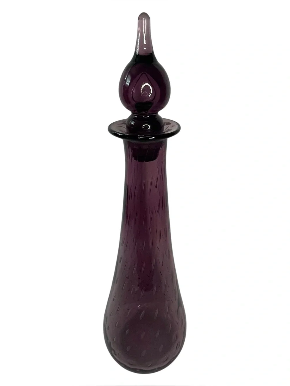 Vintage Empoli Style Amethyst Purple Glass Genie Decanter Stopper 15” MCM Italy